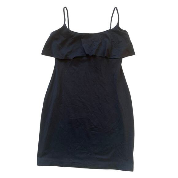 Susana Monaco Essential Thin Strap Micro Mini Dress Ruffle Trim EUC Black M - Picture 1 of 6